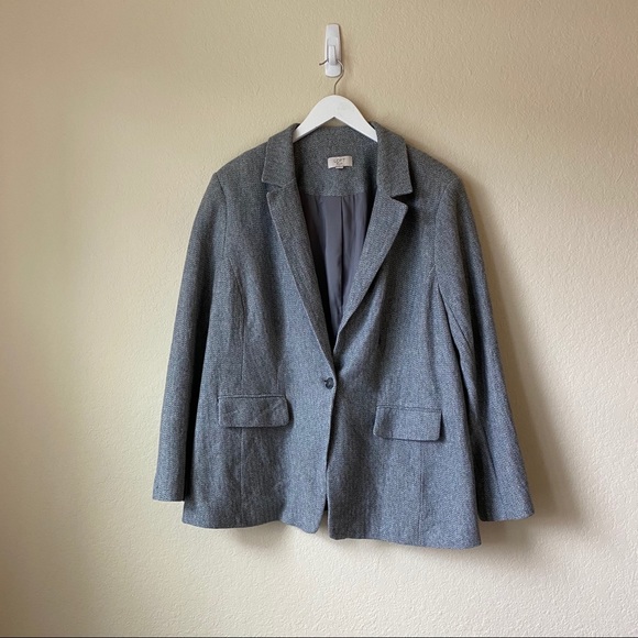 Loft Grey Herringbone Knit Blazer Plus Size 18 - Picture 2 of 10